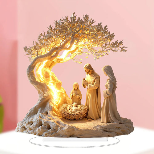 2D Flat Prayer under Moonlight Tree Decoration Religious Theme Popular Culture Inspired Home Office Desk Artwork Gift