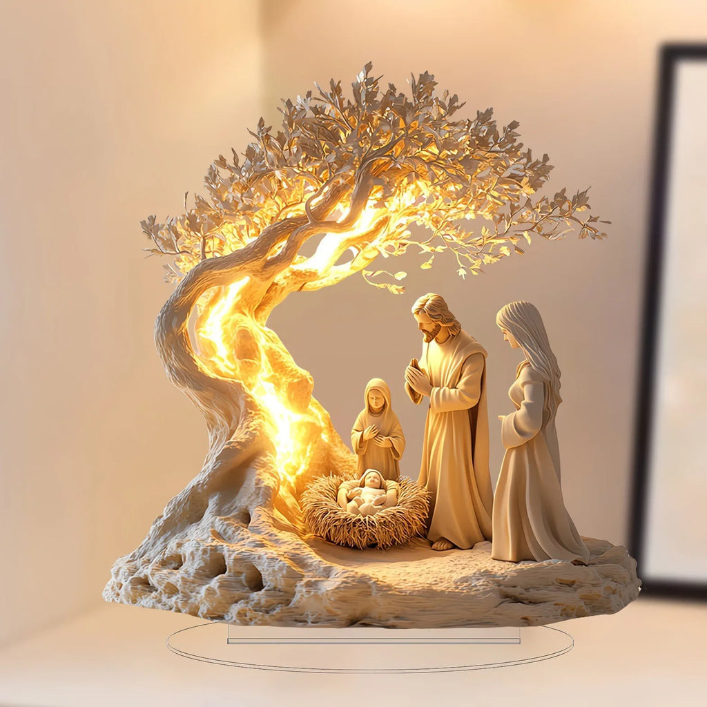 2D Flat Prayer under Moonlight Tree Decoration Religious Theme Popular Culture Inspired Home Office Desk Artwork Gift